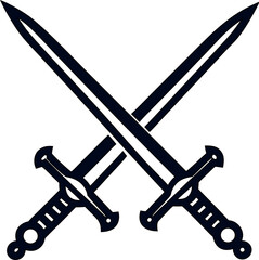Black crossed swords vector icon, ideal for duelling themes, knight branding, and fighting game graphics.