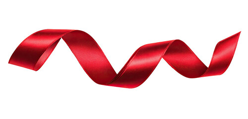 Red ribbon, curved and swirling against a black background.  Glossy, detailed texture