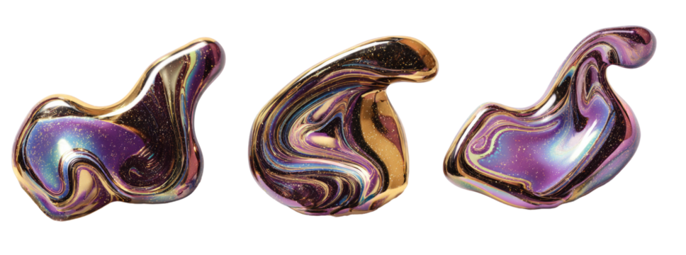 Abstract liquid forms, iridescent colors