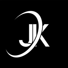JK logo. J K design. White JK letter. JK/J K letter logo design. Initial letter JK linked circle uppercase monogram logo.