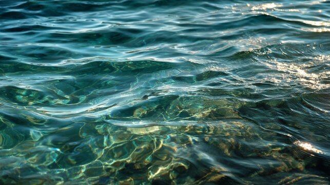 Clear turquoise water reflecting sunlight in a serene natural setting by the coast on a sunny day