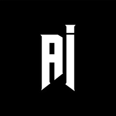 AI Letter Logo Design. Initial letters AI gaming's logo icon for technology companies. Tech letter AI minimal logo design template. AI letter design vector with white and black colors. AI