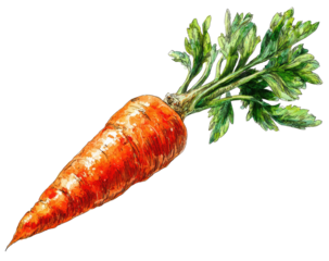 Detailed illustration of a single orange carrot with green leaves (1)