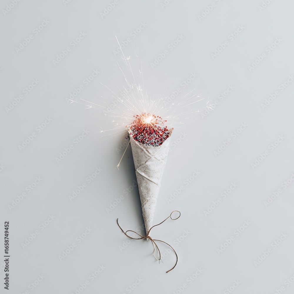 Aufkleber festive party cone filled with colorful sprinkles and a sparkler, creating a joyful atmosphere for c