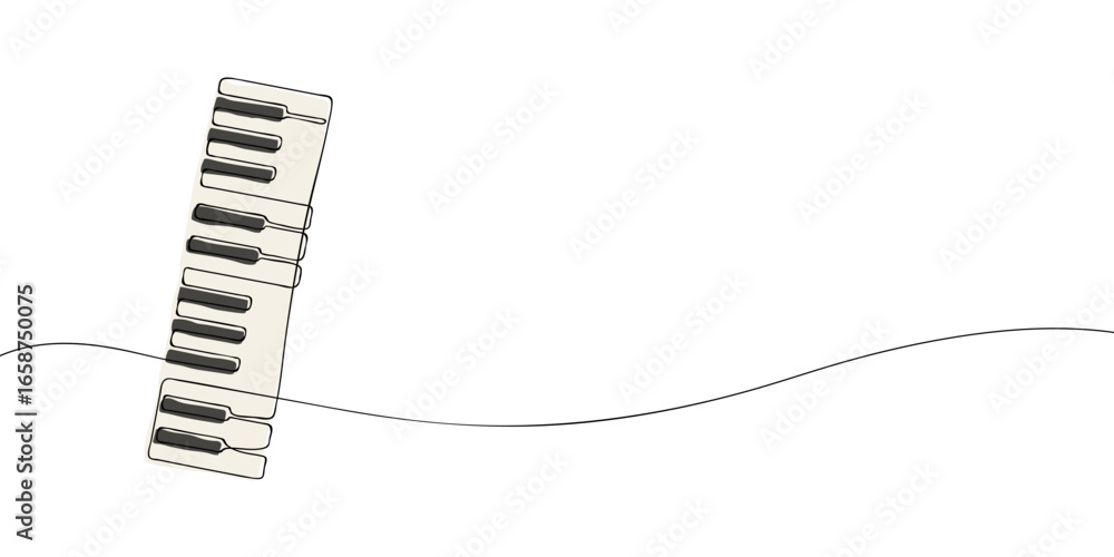 Poster Single line drawing of a piano keyboard. Colored continuous line synth icon. Vector illustration.