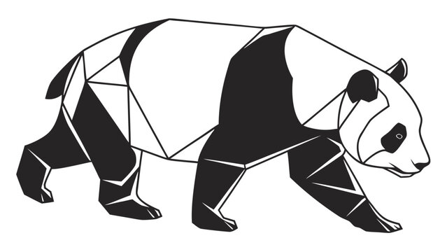 Geometric panda bear walking silhouette with black and white polygons