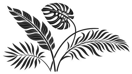 Stylized black and white tropical leaves arrangement