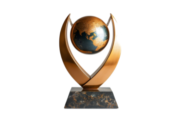 Golden globe trophy award isolated on transparent background