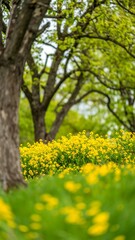 Spring blossoms under trees