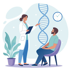 Infographic Design Illustrating Genetic Counseling Concepts Including Chromosomes DNA Family History and Medical Advice Suitable for Healthcare Professionals and Patient Education Materials
