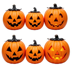 Festive Halloween Pumpkins with Unique Carvings and Expressions