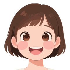 Happy Girl Cartoon Illustration with Brown Hair and Big Eyes