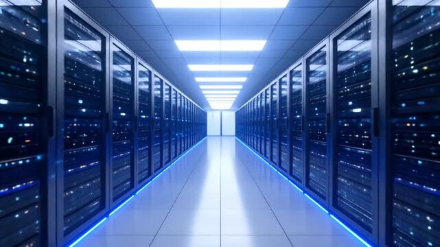 Server Room Data Center: Rows of Computer Racks