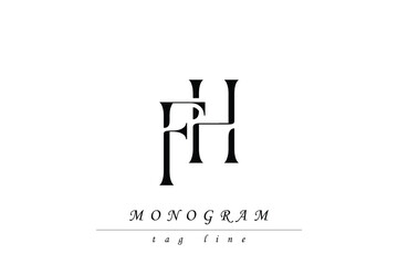 FH Initials Stylized Monogram Design Featuring Intertwined. Artistic representation of monogram initials creatively arranged and displayed.