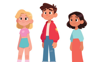 Obraz premium Happy Diverse Group of Cartoon Children Friends Illustration