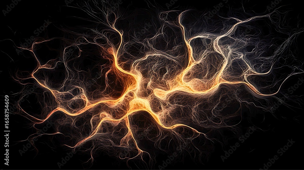 Poster a mesmerizing abstract depiction of interconnected neural pathways with a dark background