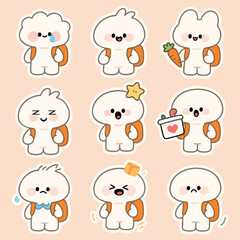 Adorable Cartoon Characters with Backpacks Showing Various Emotions