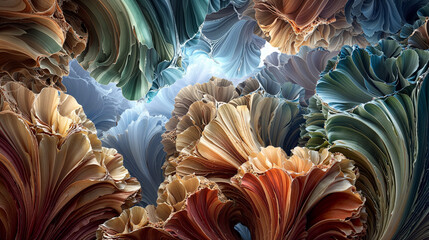 Colorful abstract formations resembling delicate flowers in intricate patterns and textures