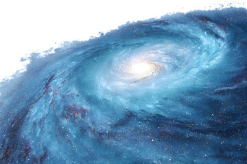 Swirling blue galaxy with bright center isolated on transparent background