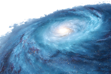 Swirling blue galaxy with bright center isolated on transparent background