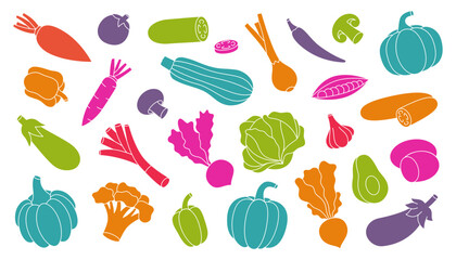 Fresh vegetables set. Healthy eating. Organic vegetables design template for food market, ecommerce, products promotion. Vector illustration.