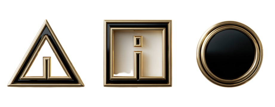 Gold-framed geometric shapes