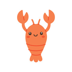 Cute cartoon lobster with smiling face and raised claws. Flat vector marine animal illustration for children ocean designs