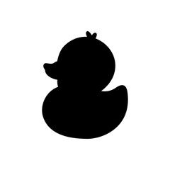 Black silhouette rubber duck. Simple vector outline for graphic design, icons, clipart, and minimalist decoration.
