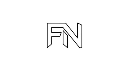 Angular black outline of a connected FN monogram logo with a modern futuristic and dynamic style.
