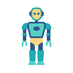 blue robot with a sign