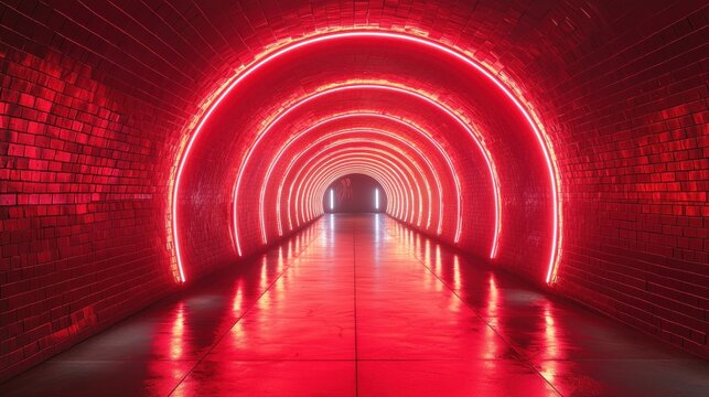 Red Neon Tunnel: A Glowing Path into the Unknown - Powered by Adobe
