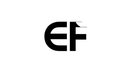 Obraz premium Bold black EF monogram logo with a stylized curved E and a unique torn effect.