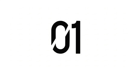 Bold black number 01 with a dynamic diagonal slice through the zero.