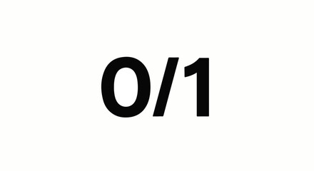 Bold black sansserif typography showing the numbers zero and one separated by a forward slash 1.