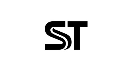 Bold black ST letter monogram with a stylized flowing wave design inside the S.