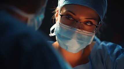 Focused surgical team in the operating room, observing a medical procedure