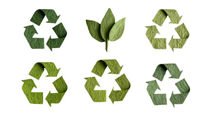 Obraz premium Green Leaf Recycling Symbols on White Background