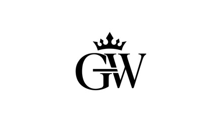 Elegant black GW letter monogram with a royal crown symbol on top.