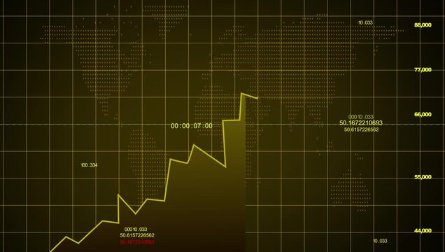 stock market graph line increase and decrease rising financial data, Investment growth after animation video.Bitcoin chart displayed on a computer screen