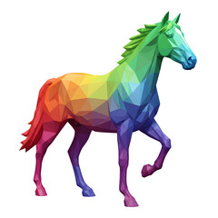 Obraz premium Vibrant low poly rainbow colored horse sculpture with a majestic stance isolated on transparent background