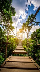 Obraz premium Wooden walkway through a jungle canopy