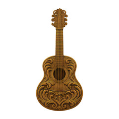 PNG Intricate carved wooden guitar design.