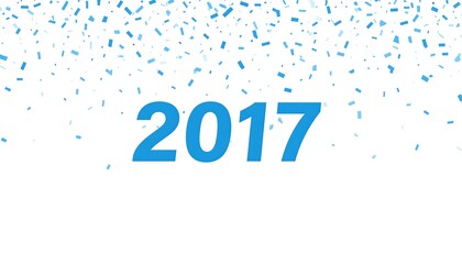 Blue confetti falling over year 2017