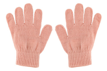 pink knitted gloves isolated on white background
