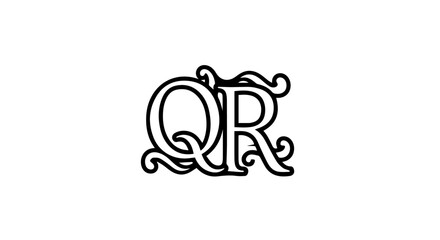 Obraz premium Ornate black line art monogram of letters QR with elegant calligraphic swirls and flourishes.