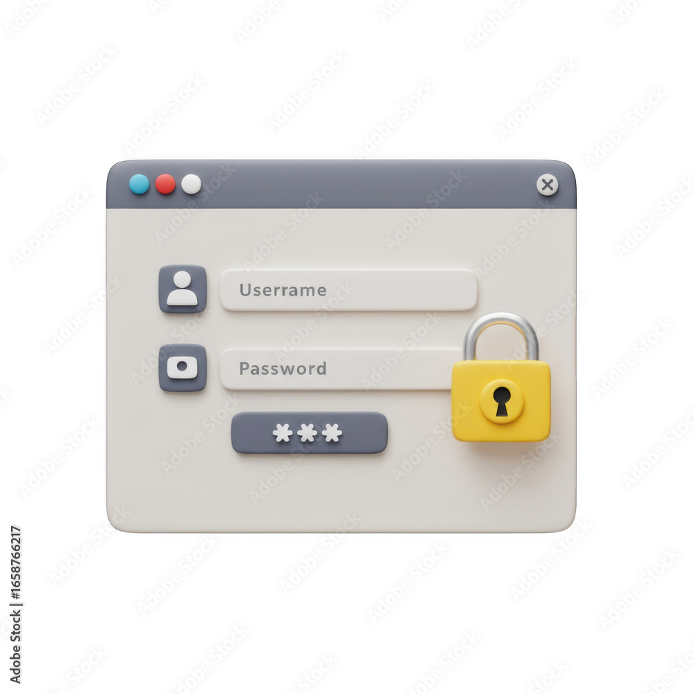 Poster 3d login screen with padlock isolated on transparent background