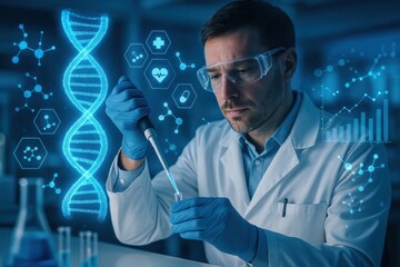 Experienced Scientist Conducting Advanced Gene Research with High-Tech Innovations in a Modern Laboratory Setting, Focusing on DNA Analysis and Biotechnology