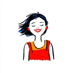 happy young woman with eyes closed smiling