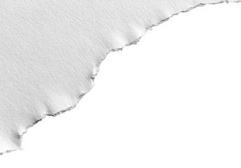 Ripped white paper edge against black background.  A sharply defined tear in a piece of white paper, with a slightly textured surface, transitions abruptly to a solid black area