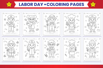 Labor Day Community Helpers Coloring Pages with Handwriting  10 Jobs